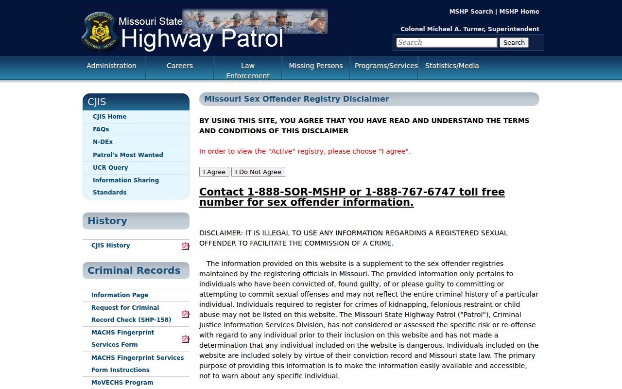 Morgan County sex offender check Missouri registry disclaimer