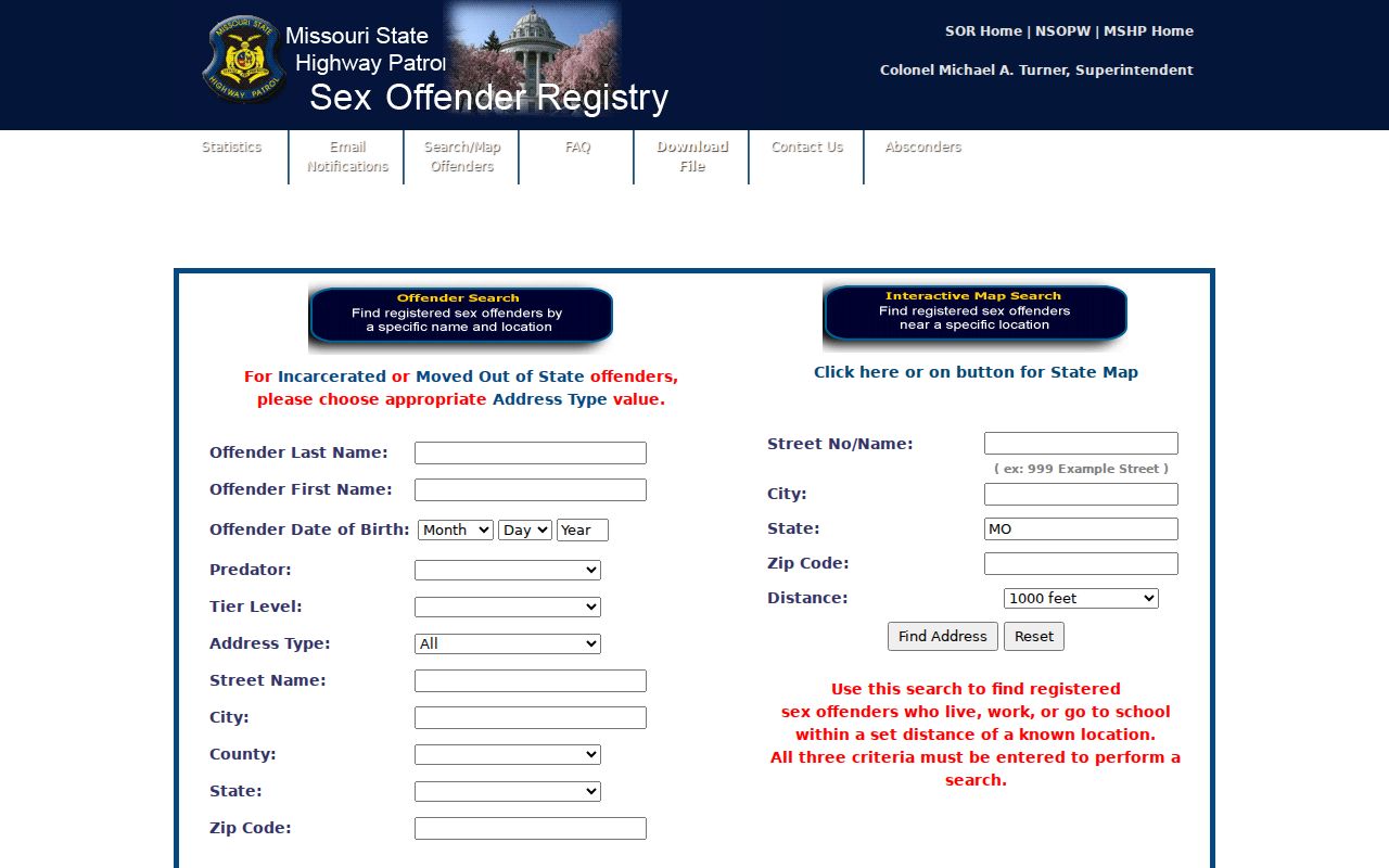 Morgan County sex offender check MSHP search fields