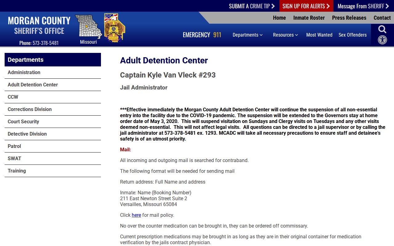 Morgan County arrest history Adult Detention Center information