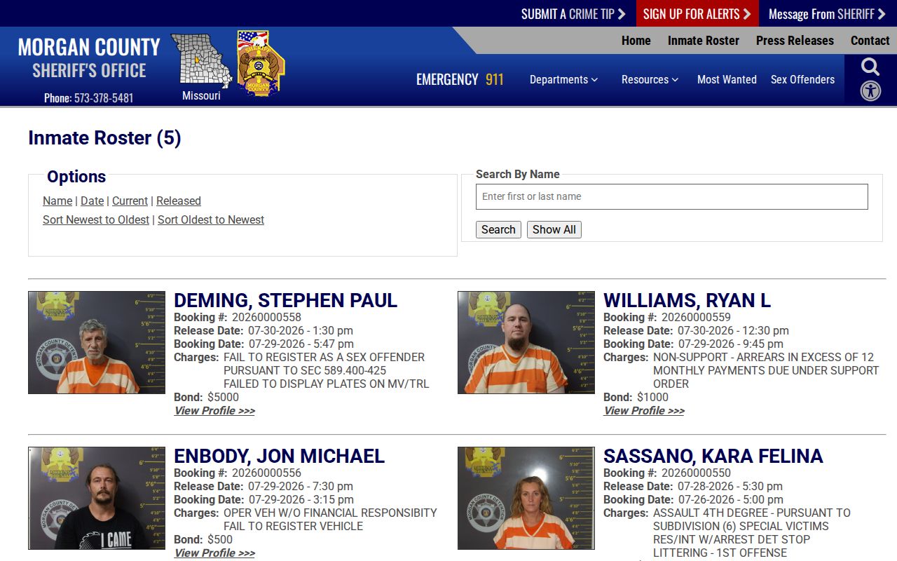 Morgan County arrest history released inmate roster