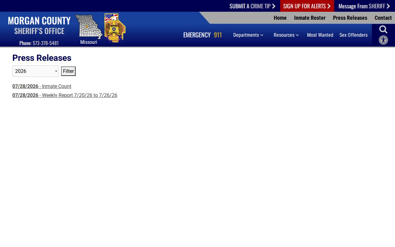 Morgan County arrest history weekly sheriff reports archive