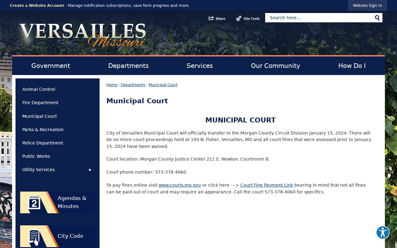 Versailles municipal court transfer for Morgan County criminal records