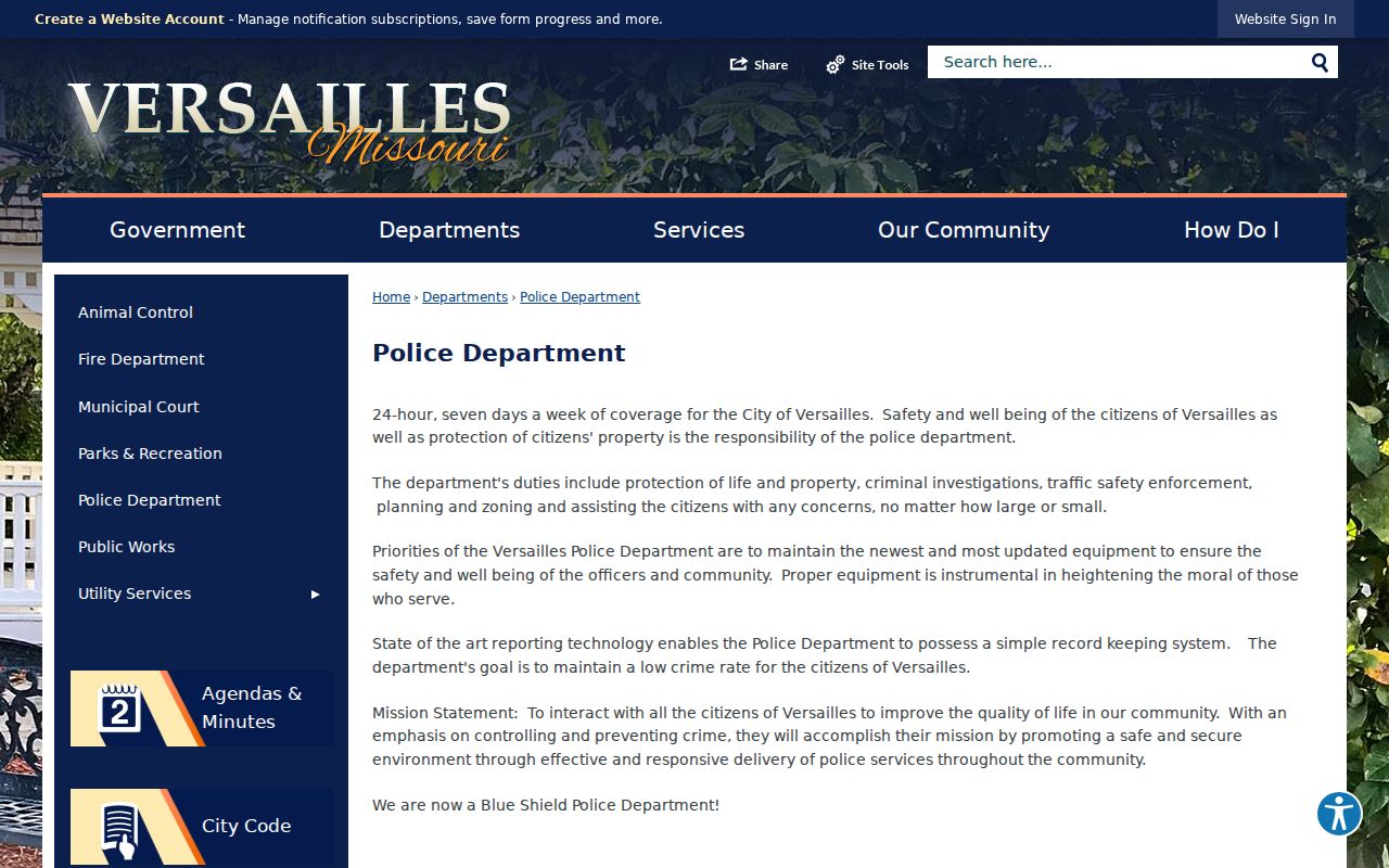 Versailles Police Department page for Morgan County criminal history records